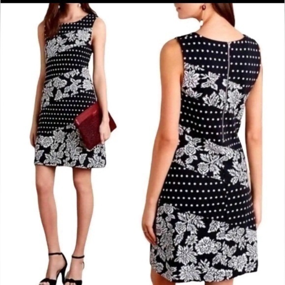 Maeve Dresses & Skirts - NWOT Anthropologie Maeve BLACK WHITE Knit Jacquard Dress SZ M